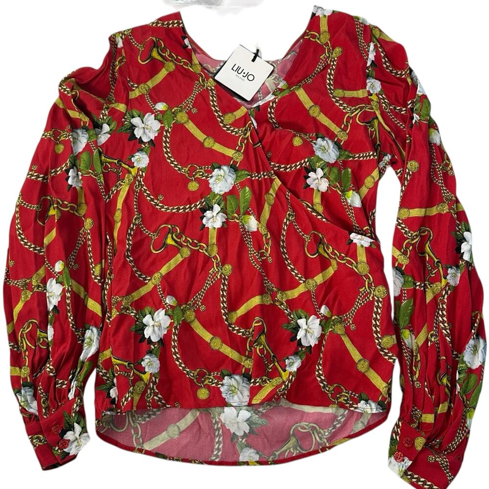Womens Shirt Size 40 Medium Red Chains Floral Business Casual Belt Brand New NWT - Picture 3 of 10